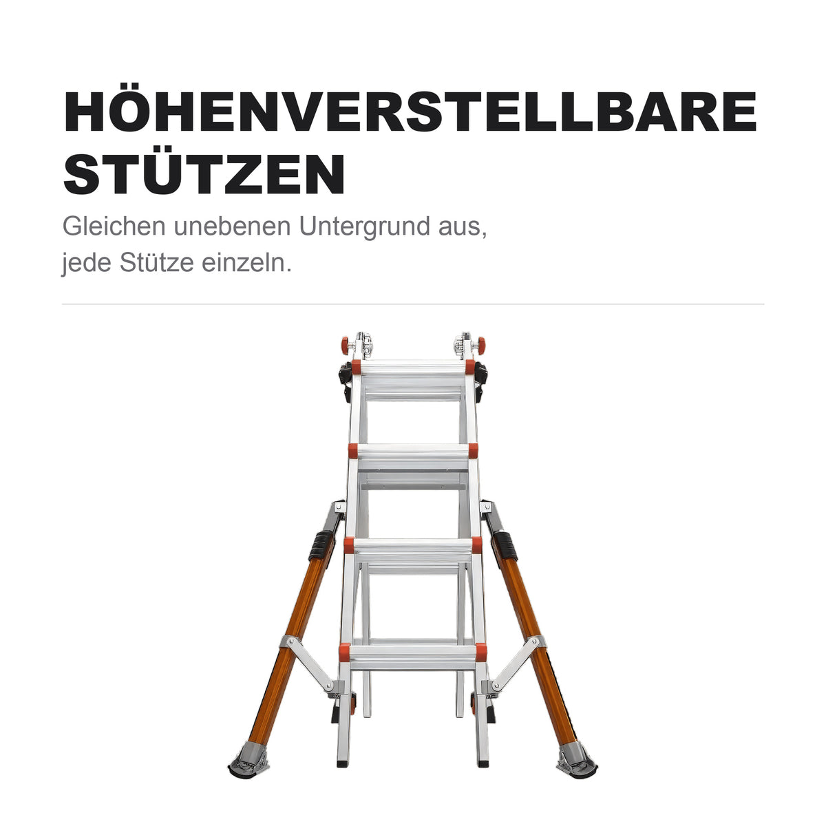 Höhenverstellbare Stützen der Conquest, jede Stütze einzeln einstellbar