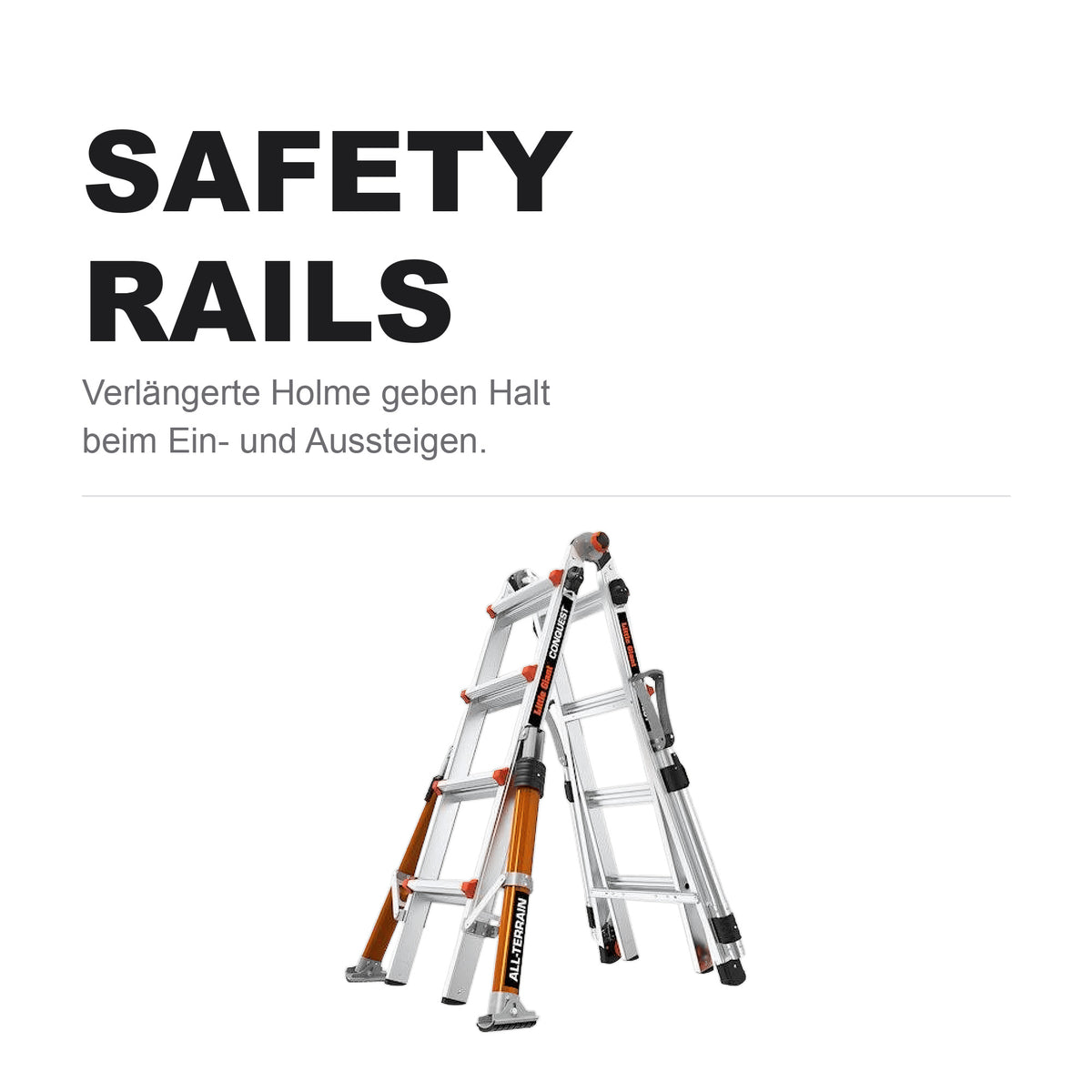 Safety Rails der Conquest Pro, verlängerte Holme für den Ein- und Ausstieg