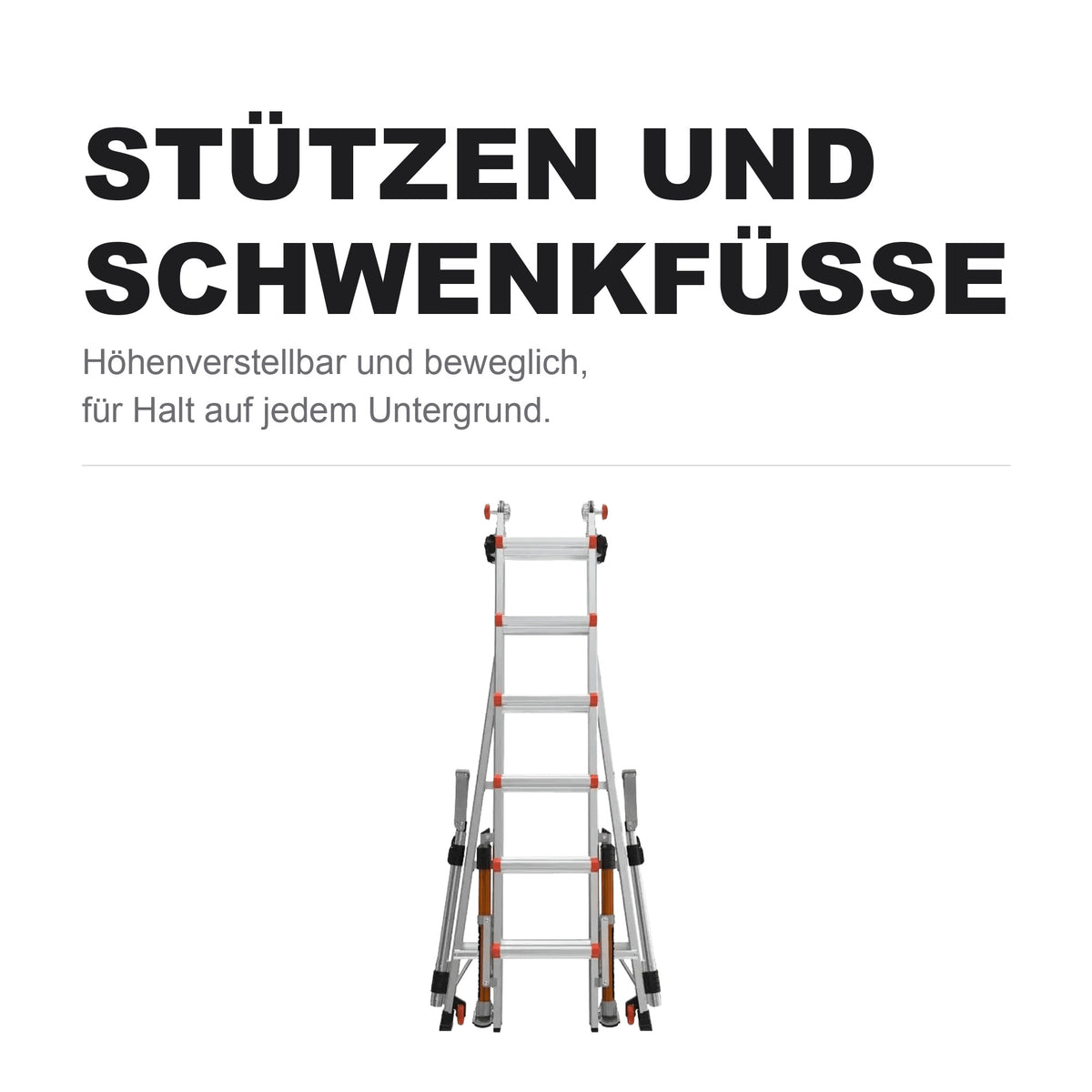 Höhenverstellbare Stützen mit Schwenkfüssen an der Conquest Pro