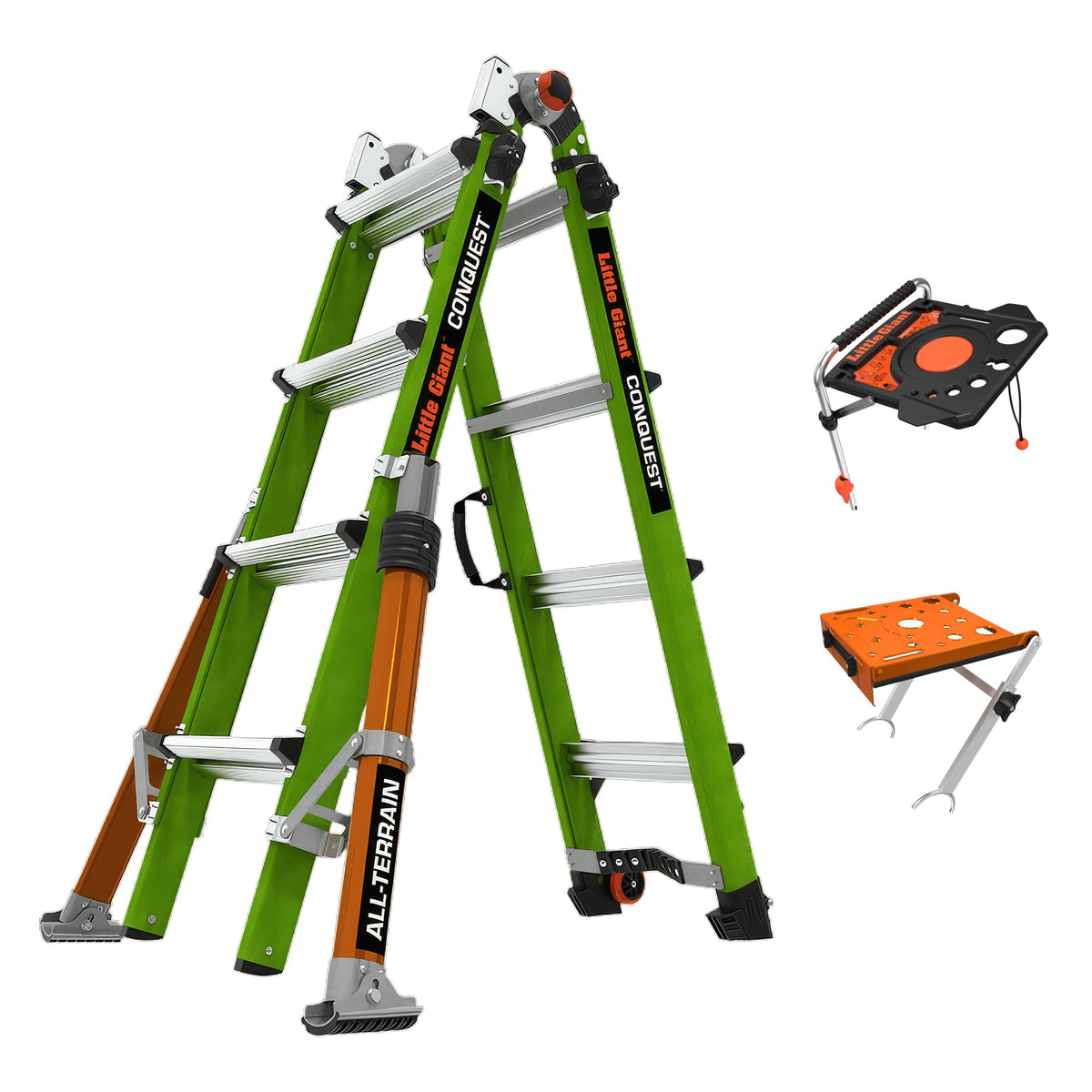 Conquest 2.0 Komplettset: Lieferumfang mit Conquest 2.0 Fiberglasleiter, Airdeck und Platform Pro Adjustable