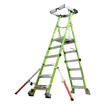 Little Giant Fortress verstellbar 6 Stufen freigestellt, Fiberglas-Plattformleiter mit Rundumgeländer – erhältlich bei diegrueneleiter.ch – Rundumgeländer mit Tor – bald verfügbar