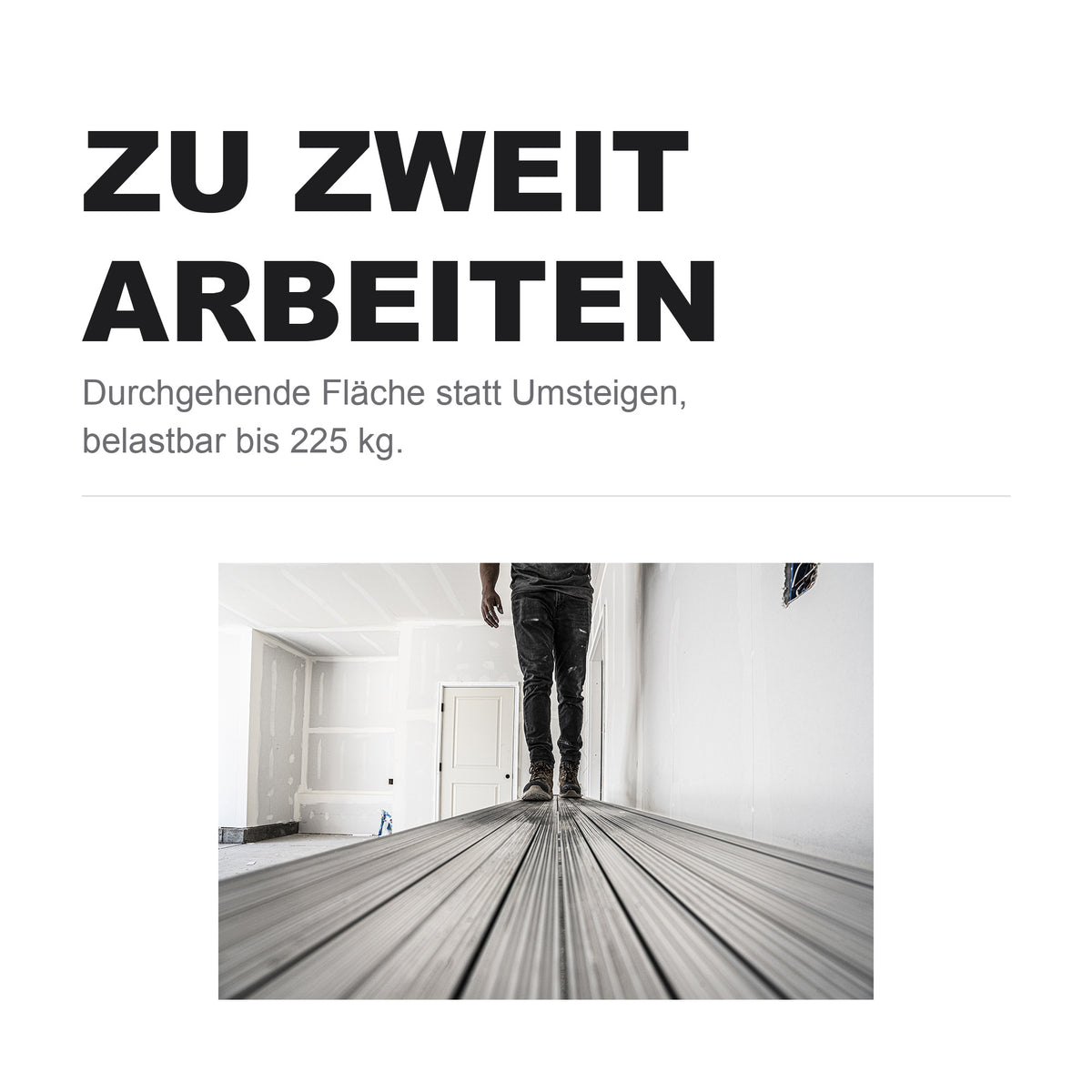 Durchgehende Arbeitsfläche für zwei Personen, belastbar bis 225 kg
