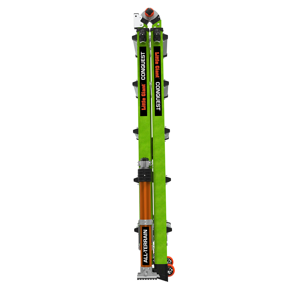 Conquest 2.0 zusammengeklappt, zeigt die Länge im Transport, 4x5 Sprossen