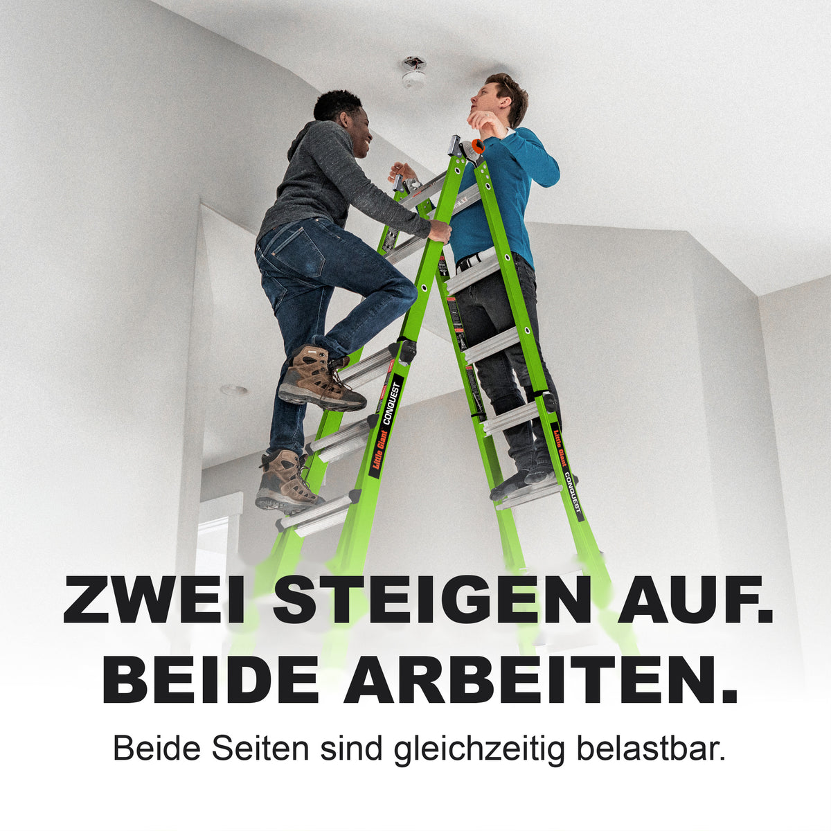 Zwei Personen arbeiten gleichzeitig auf der Conquest 2.0, beide Seiten sind belastbar