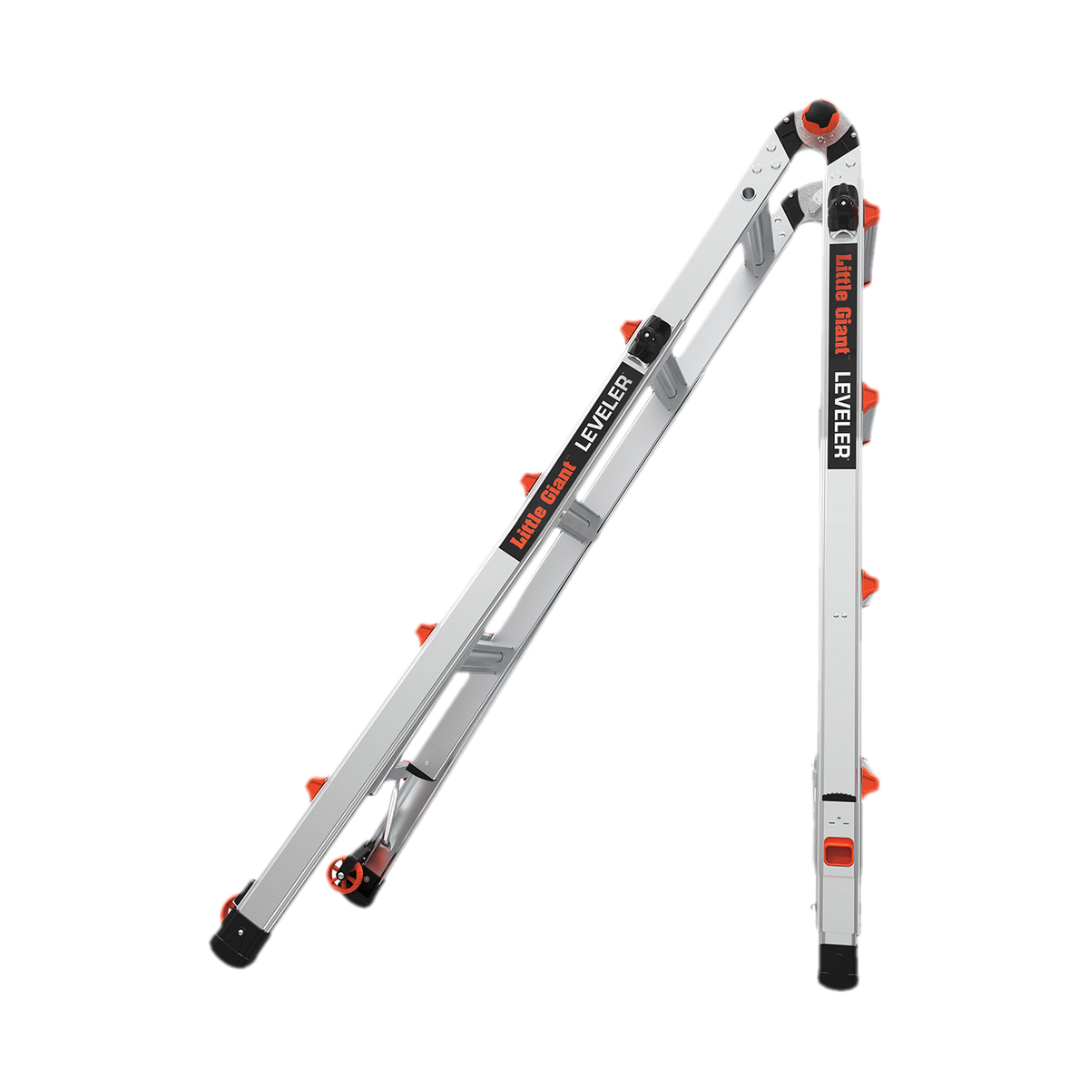Little Giant Leveler 4x4 in Treppenstellung, Beine über den Niveauausgleich unterschiedlich lang