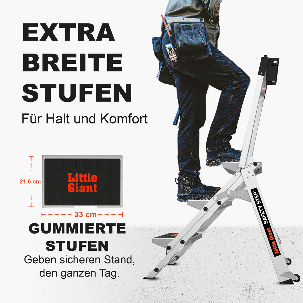 Extra breite, gummierte Stufen des Safety Step, 33 mal 21,6 Zentimeter