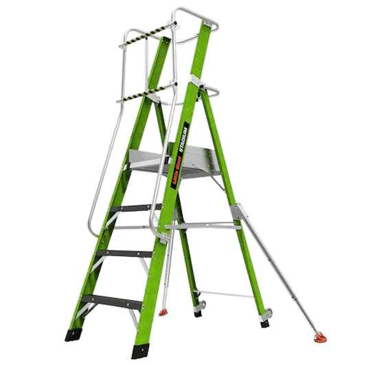 Little Giant Stadium Plattformleiter mit 4 Stufen, Fiberglas mit Geländer und grosser Plattform
